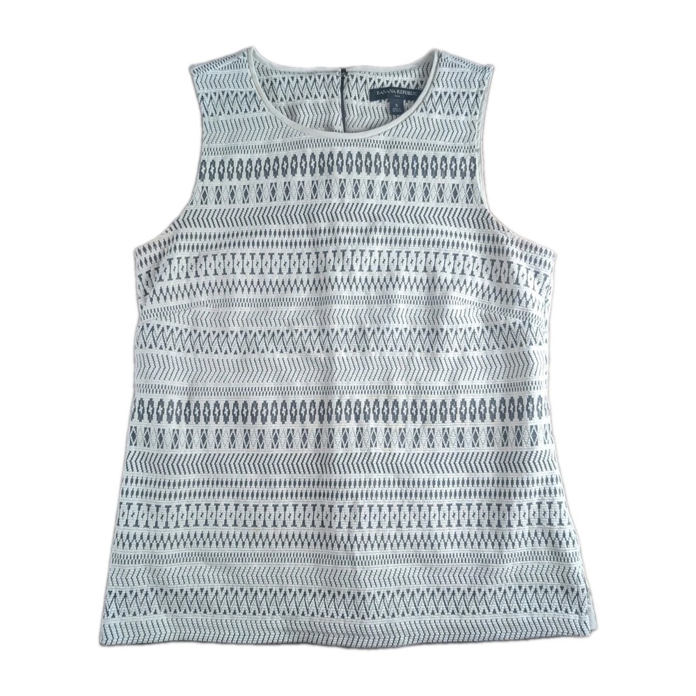 Banana Republic Sleeveless Knit Tank Top Size Small Ivory Gray Geometric Pattern